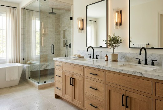 Custom double bathroom vanity in a Bethesda MD home by iDesign