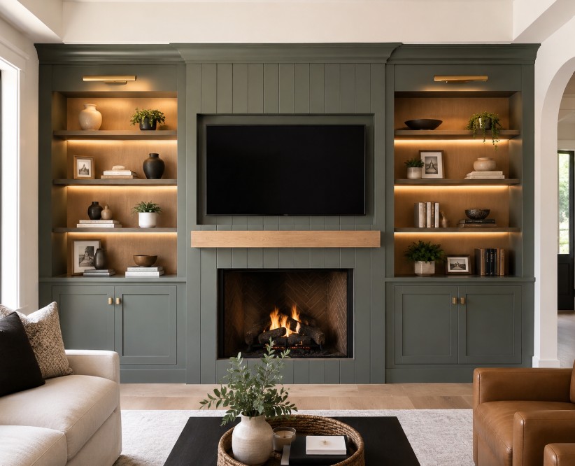 Styled custom built-ins designed by iDesign interior designers