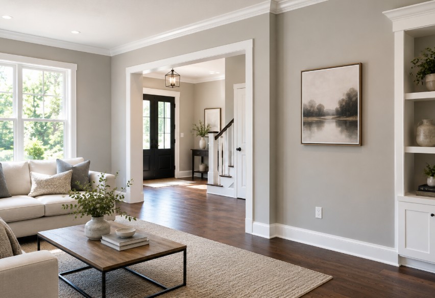 Bright open-concept living room interior design in Bethesda MD by iDesign